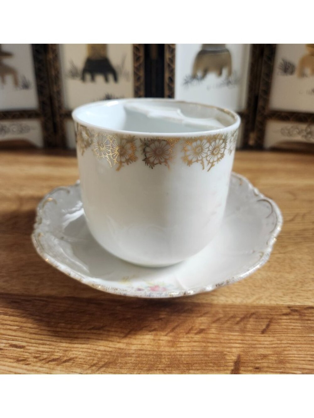Victorian Mustache Tea Cup & Saucer Set Bone China Porcelain Pink Germany VTG - Picture 5 of 16
